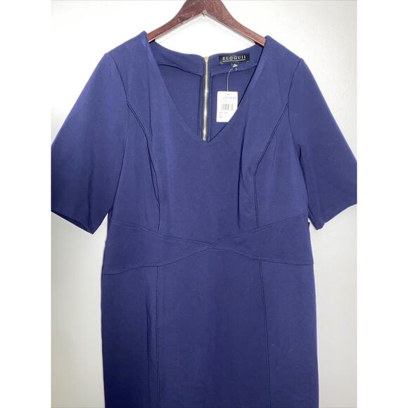 ELOQUII Jersey Knit Fitted Plus Dress Sz 18 Maritime Blu Half Sleeve Stretch NWT - Picture 3 of 16